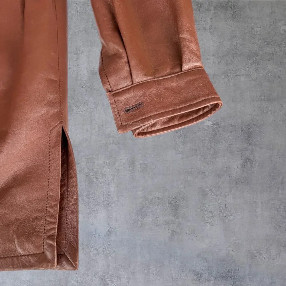 VTG Marco Pierguidi Italian Leather Jacket Mens Med Brown Car Chore Coat Italy⁠